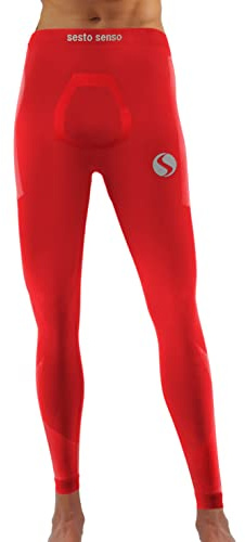 sesto senso Långa kalsonger för män, sport, färgglada kompressionsbyxor, löparbyxor, röd, L/XL