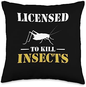 Exterminator Design Pest Fighter Licensed to Kill Insects Exterminator Pest Control Throw Pillow, 16x16, Multicolor