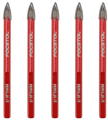 FOCSTOL Fliesenbohrer Set 5mm - 5 Stück Hartmetallbohrer mit Dreikantschaft für Holz Kunststoff Mauerwerk Keramikfliesen Beton Marmor
