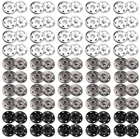 Csirnto Druckknopf Nähen 50 Stück Sätze Annähen Druckknöpfe Aus Metall Press-Studs Snaps Verdeckte Metallschnalle Reparaturknöpfe 12mm Nähschnalle für Kleidern Blusen Handwerk Handtasche