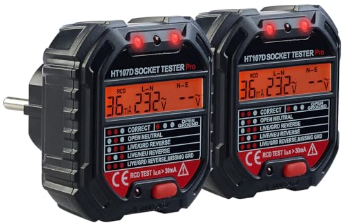 revolt Lecksteckdosenprüfer: 2er-Set Steckdosentester mit Farb-Warn-Display, RCD-Test, LEDs, 250 V (Steckdosentester für Zuhause, Steckdosendetektoren)