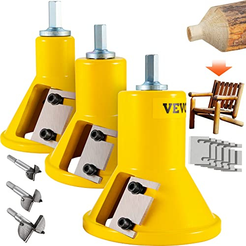 VEVOR Cortador de espiga, 1/25,4 mm y 1,5/38 mm y 2/50,8 mm, cortador de muebles de troncos de aluminio y acero de primera calidad, con cuchillas rectas dobles y tornillos de botón, kit maestro par