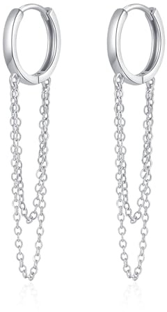 Zolkamery Silber Creolen Ohrringe für Damen, 925 Sterling Silber Ohrringe Hängend mit Zwei Quaste Kette, Hypoallergen Huggie Kreolen Ohrringe Set, Creolen Ohrhänger Baumeln Ohrringe mit Geschenkbox
