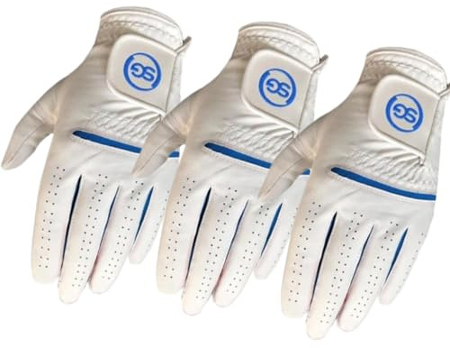Sports Gear Ltd Paquete de 3 Guantes de Golf para Hombre, Parche de Palma y Pulgar de Piel Cabretta, Agarre Suave y cómodo, Golfista diestro, para Principiantes y Profesionales, para Tod