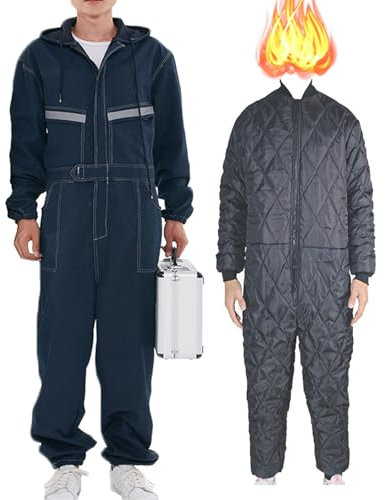 TOVCHEI Combinaisons Pour Hommes Isolé Duck Jumpsuit 2-Way Zip-Front Hooded Work Wear Avec Bande Réfléchissante Et Poignets Élastiques,Bleu,S