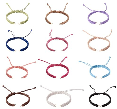 Craftdady 12 st justerbara nylonflätade sladdarmband oavslutade knutar armband rep med öppna hoppringar för handled fotkedja smyckestillverkning