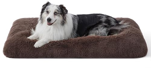 BEDSURE XL Hundebett Waschbar, Flauschig Kissen, 104x69x8cm, Braun | XL Braunes Angstlinderndes Boxenkissen mit Dicker Polsterung, Rutschunterseite, Schnell Reinigbar
