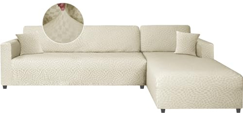 Ystyle Sofabezug L Form Stretch Links/Rechts, 2+3 Sitzer, Beige | Elastisch Sofabezug Ecksofa Couchbezug L Form, Universal Sofa Überzug Ecksofa, Couch Cover L Shape Sofaschoner Schonbezug