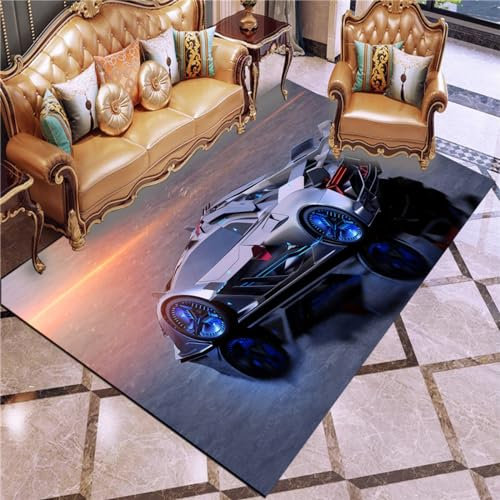 Sportwagen Teppich 3D Modernes Auto Teppich Kurzflor Teppiche rutschfeste Spielteppiche für Schlafzimmer Wohnzimmer (k-10,80x160cm)
