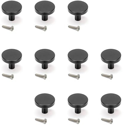 Emuca - Lotto di 10 pomoli per mobili, diametro 30mm, Alluminio, Verniciato nero