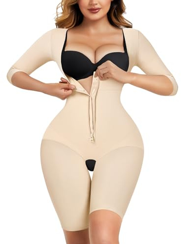 LANCS Shapewear for Women Tummy Control Fajas Colombianas Body Shaper Waist Trainer Post Surgery Compression Garment, Beige, Large