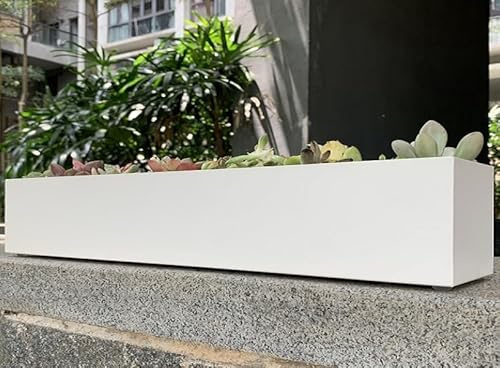 Psoirgcnh Moderner Pflanzkasten aus Metall, rechteckiger Sukkulenten-Übertopf, dekorativer Pflanzkübel für drinnen und draußen, Tisch oder Fensterbank, Kräuter-Pflanzgefäß, 81,3 cm (1 Stück, Weiß)