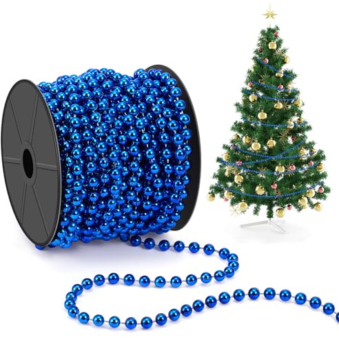 Chuangdi Catena di Perline di Natale di 15m/ Rotolo 6mm Ghirlande di Perline per Decorazione Natalizia Filo di Perle Decorative per Albero di Natale Ghirlanda di Perline Plastica per Matrimoni(Blu)