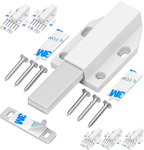 Magnetic Push Latch Without Nail Installation Tonitrui Heavy Duty Magnetic Touch Latches for Large Door Push Release Latch Kitchen Drawer Push Catch Press Out Latch (White, 6)