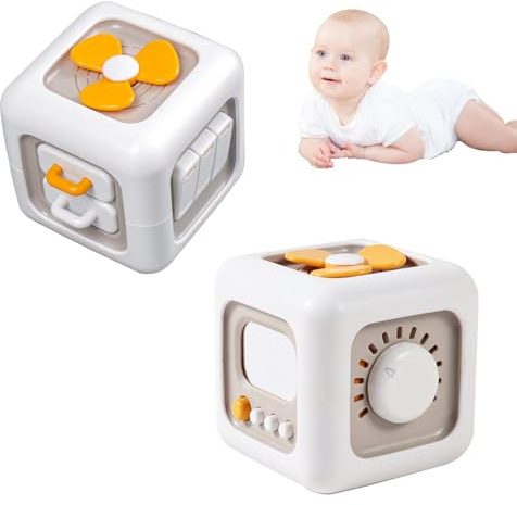 Baby Montessori Aktivitäts Würfel für Kleinkind - Feinmotorik Spielzeug 6-Seitig mit Schaltern, Ventilator, Spiegel und Knöpfen - Pädagogisches Lernspielzeug, Geschenk für 1 Jahr+