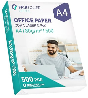FairToner Office Druckerpapier A4 weiß 80g 500 Blatt | Kopierpapier, für Inkjet und Laserdrucker geeignet, Hochweiß