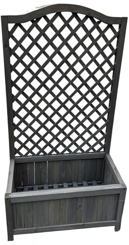 Grey Rectangular Wooden Planter With Lattice For Vines Garden Climbing Flower Plant Pot Box Garden Patio Wood Trellis Panel