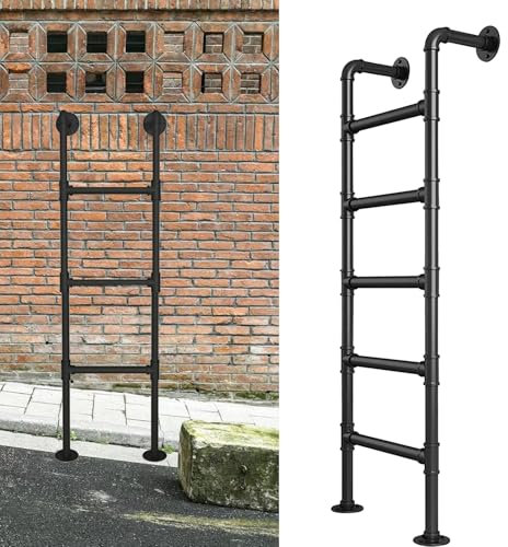 Robuste Metall-Feuerleiter, für Kellerfenster, 3/4/5-stufige Sicherheitsleiter, Kletterleiter, schwarz, rundes Rohr, Etagenbettleiter, anpassbare Größe (115 cm)