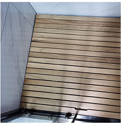 Caillebotis de Douche en Bois de Teck, Grand tapis de douche antidérapant en teck, tapis de pied en planche de bois confortable/plate-forme surélevée de drainage à lattes, tapis de bain/paillasson de