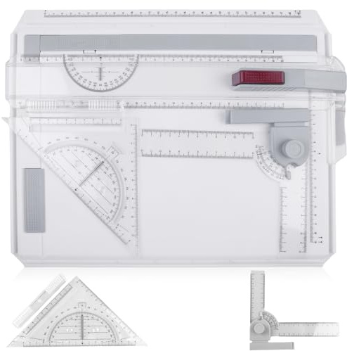 Tablero de dibujo A4, mesa de dibujo DIN con regla deslizante, tablero de dibujo multifuncional, movimiento paralelo, sistema de medición ajustable para oficina, trabajo, diseñadores, ingenieros