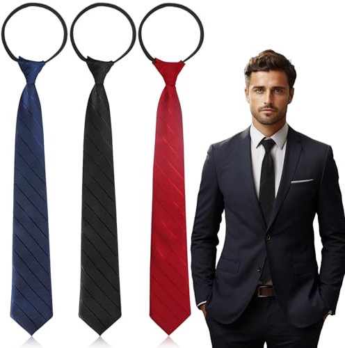 BINYI Krawatten für Herren Tie Set 3 Stück Krawatte Schlips Schwarz Dunkelblau Rot Schmal Krawatte Seide mit Gummizug Reißverschluss Kinderkrawatte für Herren Jungen Kinder Sicherheitskrawatte