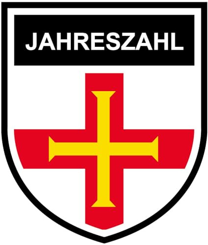 Samunshi® Guernsey Wappen mit Flagge und Jahreszahl Fahne Aufkleber Insigne Wohnmobil Aufkleber für Motorrad Roller Camper Camping Wohnwagen Rennrad Form C 6,3 x 8cm