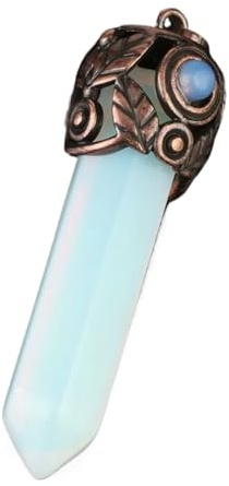 BXSEEF Natural crystal stone pendant red antique copper hexagonal column energy pendant(Opal)