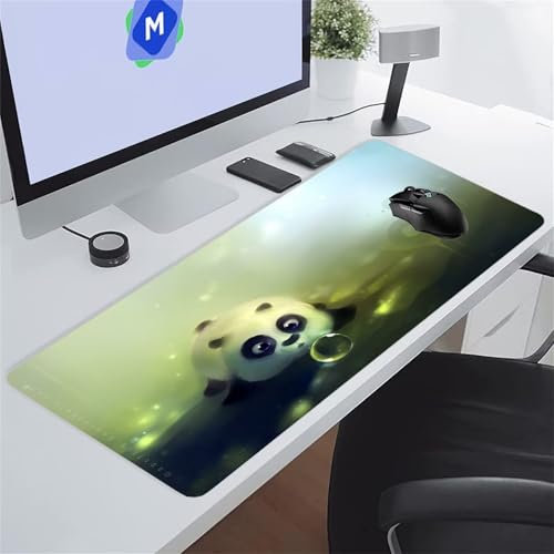 Tapis de Souris Gaming XXL 1500x800x2 mm Grand Tapis de Souris de Jeu Tapis de Bureau Grande Taille avec Base Anti-érapante et Bords Cousus Extra Large Gamer Mouse Pad (Panda Dessin Animé Mignon)