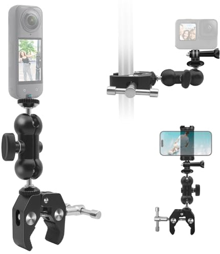 Metall Super Clamp 360° Dual Ballhead Magic Arm kompatibel för Insta360 X5 Kraftigt Justerbart Fäste kompatibelt för GoPro, Osmo Pocket 3 Phone, Motorcykel Cykelstyre Vlogging Studio Tillbehör