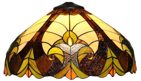 Pantalla de lámpara de vitral barroco clásico, solo repuesto, estilo Tiffany de 16 pulgadas, hecha a mano, estilo retro, verde, beige, amarillo, ámbar, crema, accesorios aptos para lámparas de mesa, l
