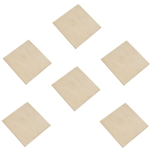 Angoily 6pcs Unfinished Square Wood Sheets DIY Wooden Craft Pieces, Easy to Carry and Can, for Painting and Pyrography Projects