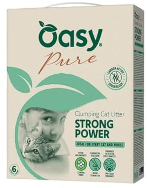 Arena para gatos Oasy Strong Power con carbón activo para gatos de todas las edades y tamaños, perfumada, 1 paquete de 10 litros.
