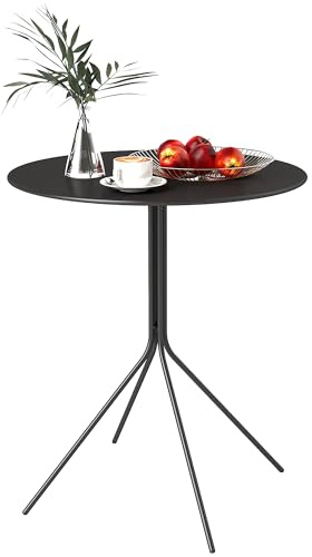Outsunny Gartentisch Ø60 x 71 cm, Wetterfest Beistelltisch aus Stahl, Rund Balkontisch, Outdoor Esstisch mit Fußpolster, Terrassentisch, Campingtisch für Terrasse Balkon Garten Schwarz