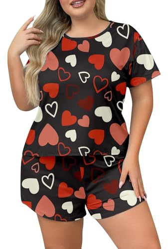 Pijama Verano Mujer 2 Piezas Talla Grande Manga Corta Cuello Redondo Algodón Pijamas y Pantalones Cortos de Cintura Alta Conjunto de Pijamas Cómodo y Transpirable Ropa para Estar por Casa