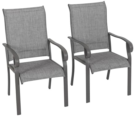 Avestar Gartenstühle 2er Set aus Textilene-Gewebe und pulverbeschichtetem Eisen, wetterfeste Bistrostuhl, Essstühle, für Terrasse, Balkonstuhl, Hellgrau