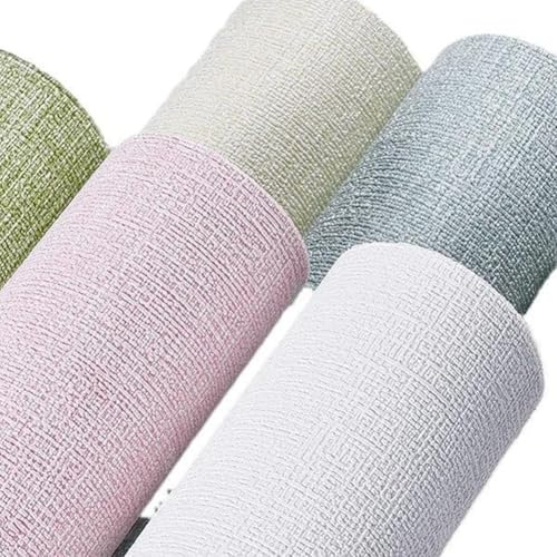 Honseadek 3D-Wandaufkleber aus strukturiertem Leinen, wasserdicht, selbstklebend, 50 cm x 10 m, einfarbig, Heimdekoration, für Schlafzimmer, Wohnzimmer (weiß)