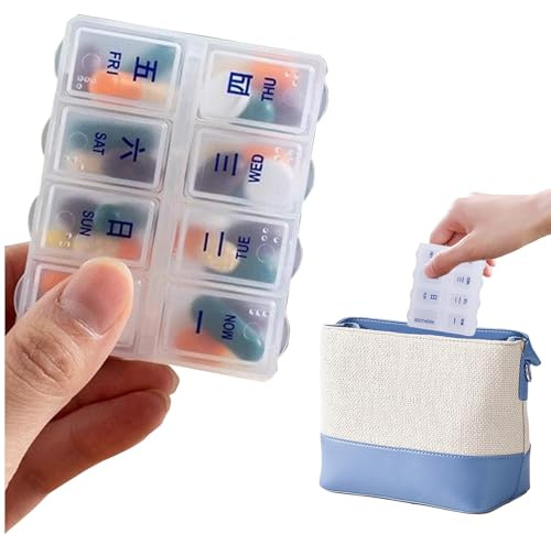 Pastillero Para 7 Días - Cajas Organizadoras de Pastillas para 7 Días | Pastillero Antiderrames de 8 Compartimentos para Viajes,Vacaciones y Vida Diaria