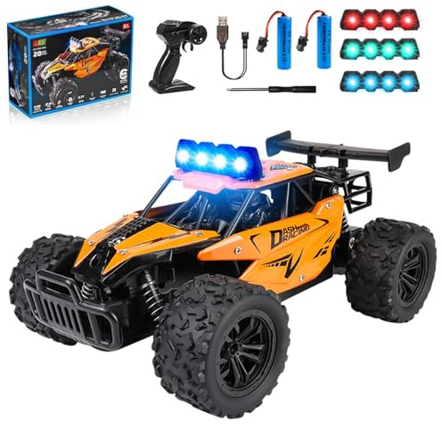 DAJASD Voiture Télécommandée Tout Terrain, 1:16 Voitures RC Rapide avec 2 Batteries, Tout-Terrain télécommandée, Voiture Rc avec Lumière LED Quadrichromique pour Enfant Adulte, Rechargeable 2WD