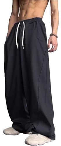 PADOLA Pantalon Jogging Baggy Homme Taille Elastique Cordon de Serrage Pantalons de Travail Uni Jambe Large Pantalon Cargo Aves Poches Décontracté Y2K Pantalons de Plein Air (0 Noir, 3XL)