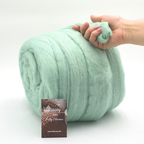 Hobby YARN – Softy charm – 100 % ny ull, 1 kg per garn, XXL merinoull, extra tjock filtull, torr och våt tovning, handstickning, filtar, babyfiltar, husdjurssäng (41484 – Seafoam Sage)
