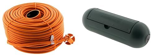 Zenitech - Prolongateur Jardin sans Terre 16A 50 m avec Obturateur + Boîtier de Protection IP54 - Alimentation Extérieure Sécurisée pour Appareils de Jardin - Orange et Vert