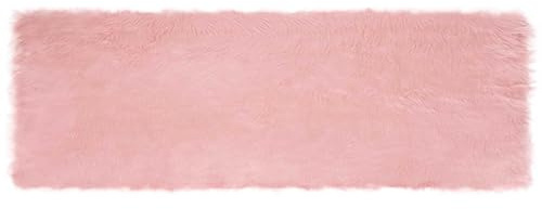 Mhdvray Kunstschaffell Teppich TAFALLA Rosa 80 x 250 cm Flauschiger Kunstfell-Läufer aus Polyester Weicher Langflor-Teppich für Wohnzimmer und Schlafzimmer Modernes Design