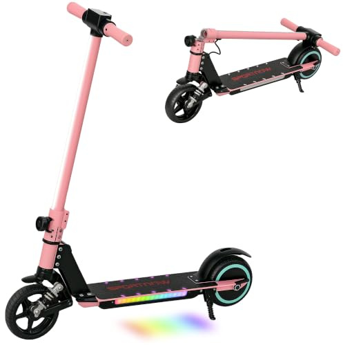 SPORTNOW Electric Scooter for Kids Foldable Age 6-14 Dual Brakes | Up to 14 KM/H, Maximum Range 6 KM, 6.8kg Lightweight, Front Suspension, LED Colourful Lights