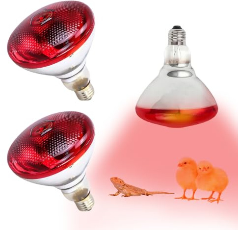 KQWVZ 2 st reptiler, röd lampa, 150 W infraröd lampa, värmelampa, terrarium, rödljus, värmelampa, E27, infraröd värmelampa för kycklingstall, orkar, ödlor, spindlar, höns, hundar