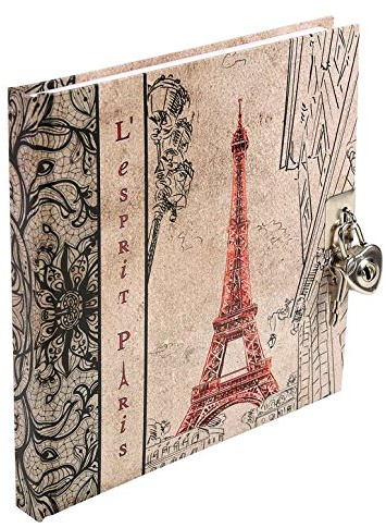 Exaclair Tagebuch mit Schloss - Esprit Paris Classic liniert 17 x 16 cm verschiedene Motive (Eifelturm, Rot)
