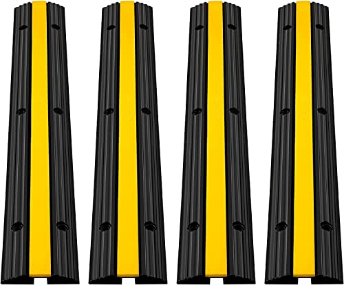 Happybuy 4 Pack of 1-Channel Rubber Cable Protector Ramps Heavy Duty 18000Lbs Load Capacity Cable Wire Cord Cover Ramp Speed Bump Driveway Hose Cable Ramp Protective Cover