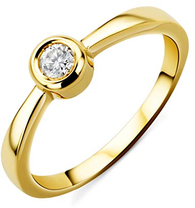 OROVI Damen Diamant Ring Gelbgold, Verlobungsring 14 Karat (585) Gold und Diamant Brillanten 0.1 Ct, Solitärring Ring Handgemacht in Italien