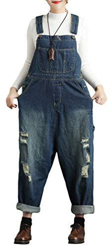 YuanDian Donna Denim Salopette Jeans Gamba Larga Stampa Taglia Grossa Tuta Jumpsuit Tutina Intere Pantaloni maternità Oversize Tuta Romper Jeans 5# Bleu