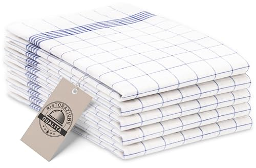 ZOLLNER 5er Set Geschirrtücher Baumwolle in 50x70 cm - super saugstarke und langlebige Küchentücher - waschbar bis 95°C – in blau weiß kariert - Gastronomiequalität - Oeko Tex® Zertifiziert