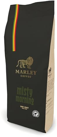 Marley Coffee Strong Dark Roast Espresso Coffee Beans 1kg - Misty Morning Blend - From The Marley Family - Rainforest Alliance Certified - For All Coffee Machines - Strength 5